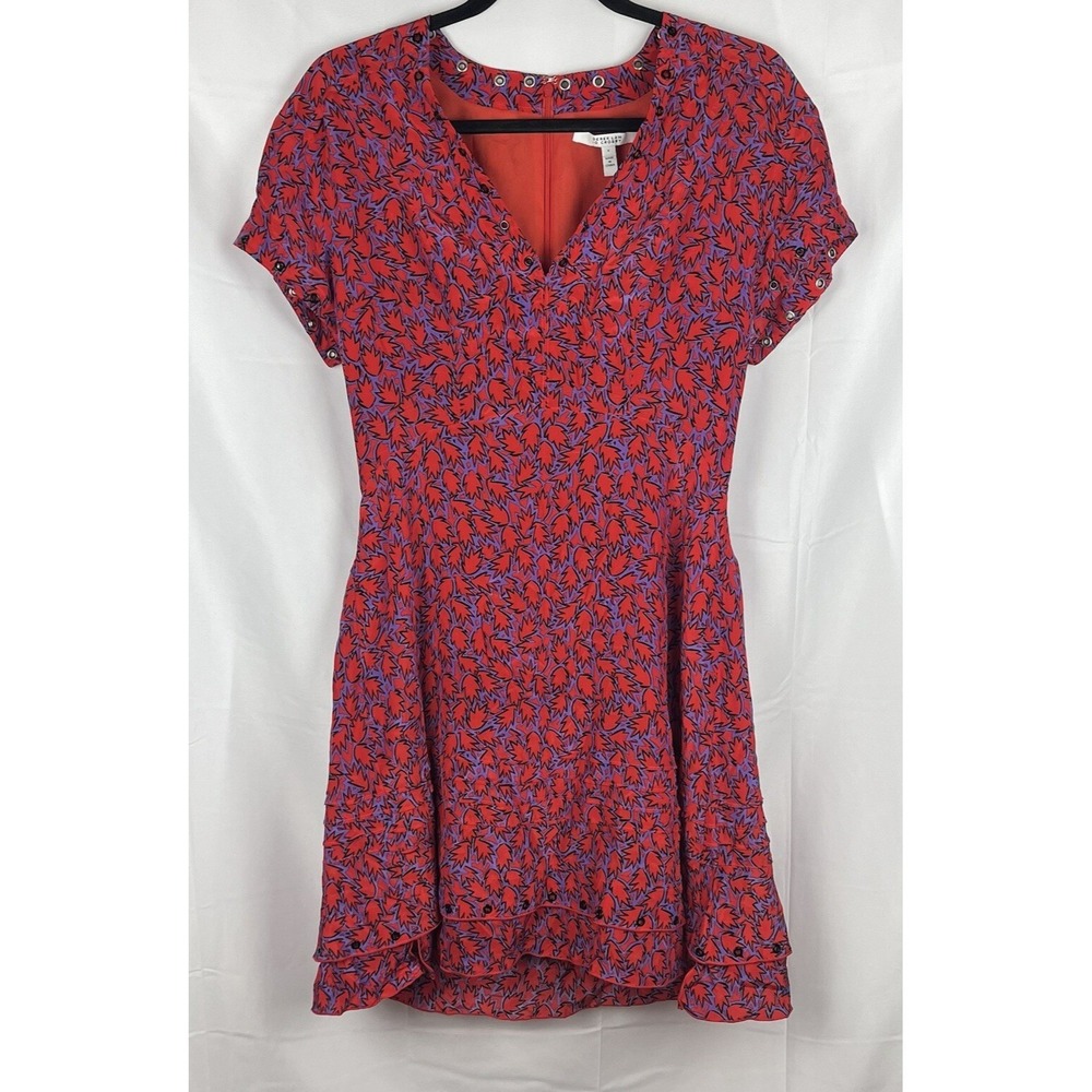 Derek Lam 10 Crosby Dress Red Violet Leaf Silk Blend Grommet Size‎ 6 $525 EUC